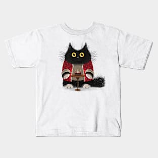 Cute Birthday cat illustration in chalk hand drawn style Kids T-Shirt